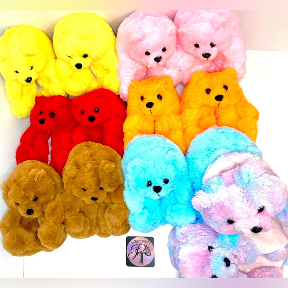 BROWN - Soft and cute Kid teddy bear house shoes / slippers